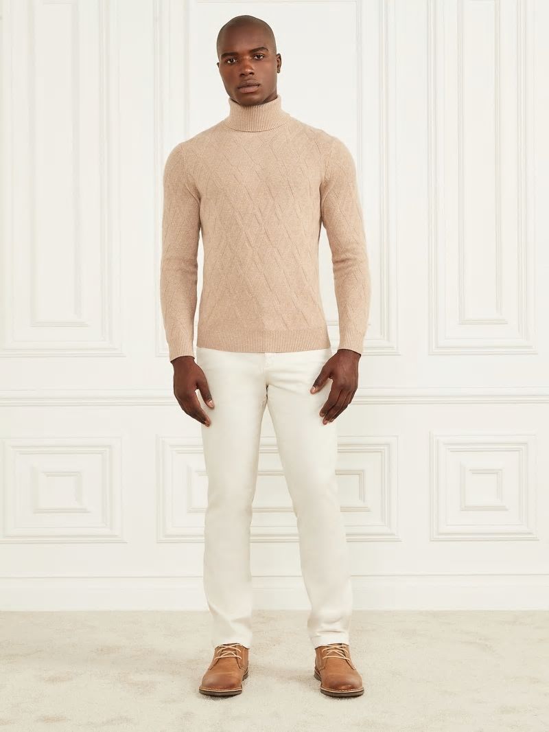 Guess Eco Rhombus Turtleneck Sweater - Herb Tan Guess Eco Rhombus Turtleneck Sweater - Herb Tan