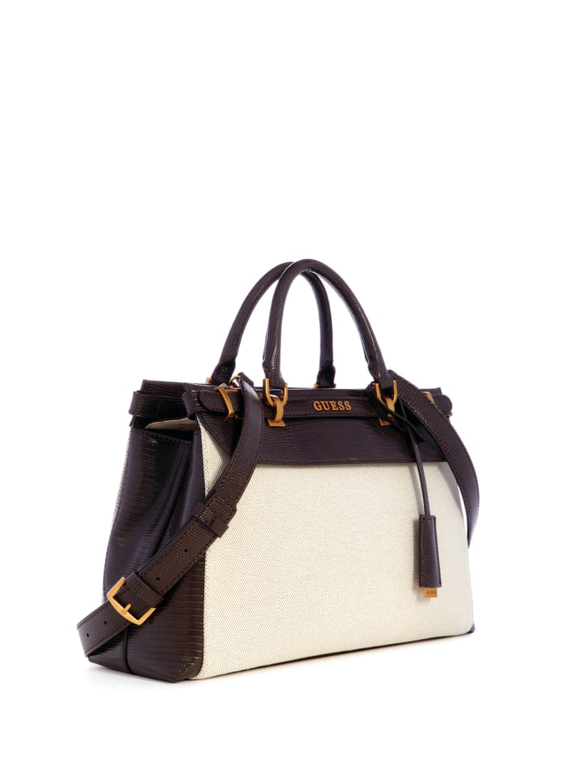 Guess Sestri Canvas Luxury Satchel - Natural/Espresso Guess Sestri Canvas Luxury Satchel - Natural/Espresso