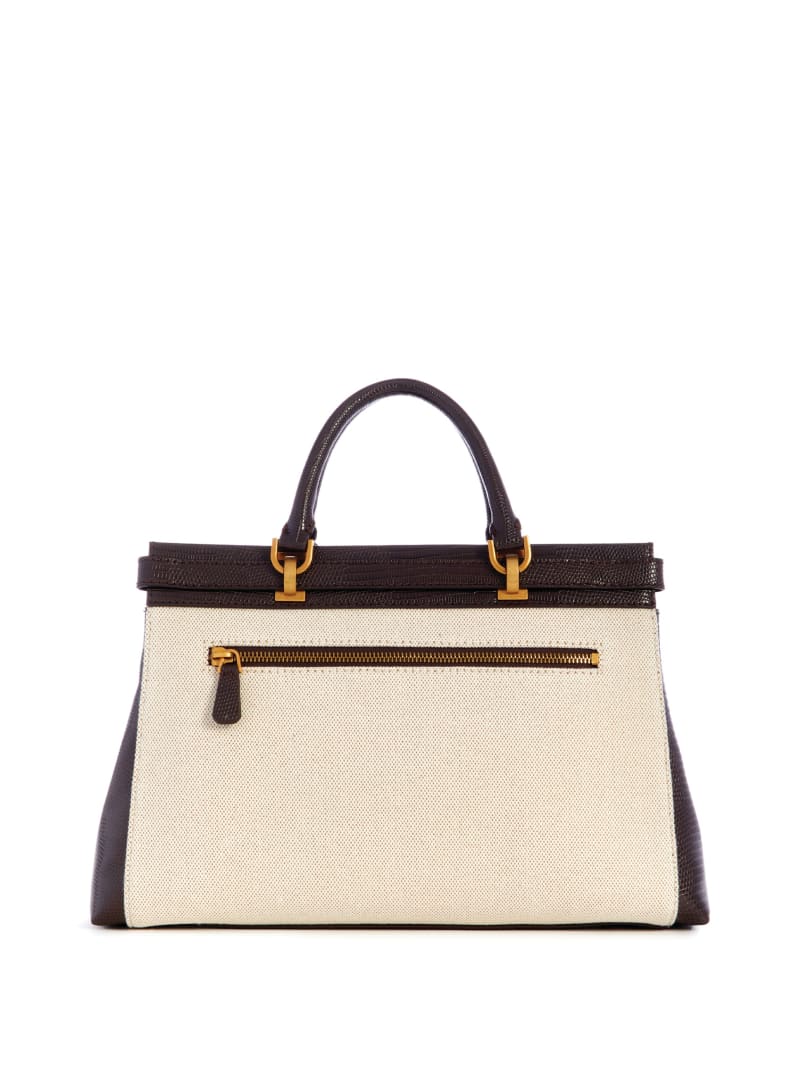 Guess Sestri Canvas Luxury Satchel - Natural/Espresso Guess Sestri Canvas Luxury Satchel - Natural/Espresso