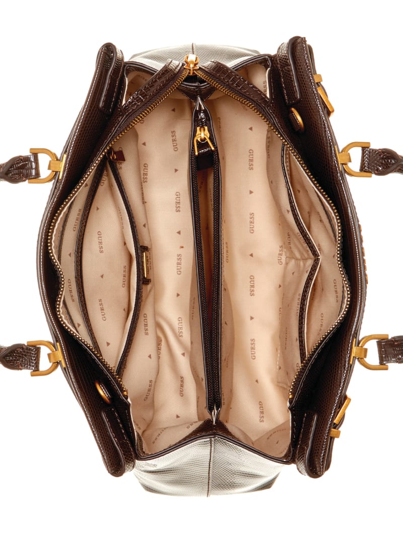 Guess Sestri Canvas Luxury Satchel - Natural/Espresso Guess Sestri Canvas Luxury Satchel - Natural/Espresso