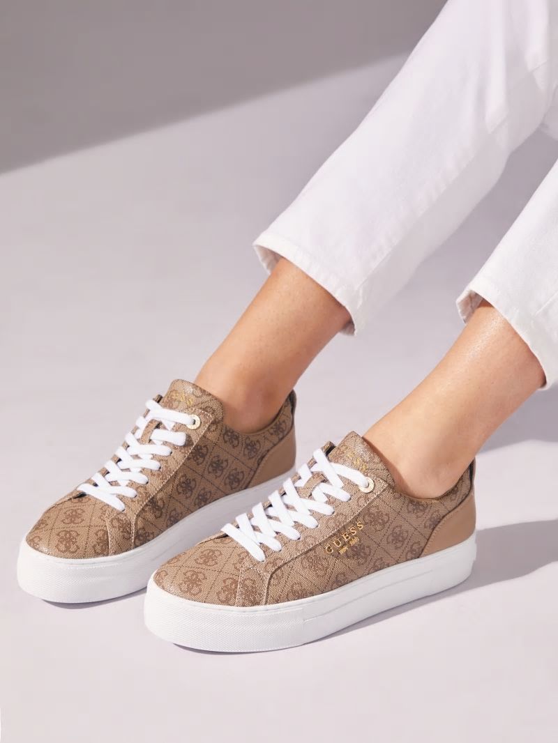 Guess Logo Print Low-Top Sneakers - Light Natural 110 Guess Logo Print Low-Top Sneakers - Light Natural 110