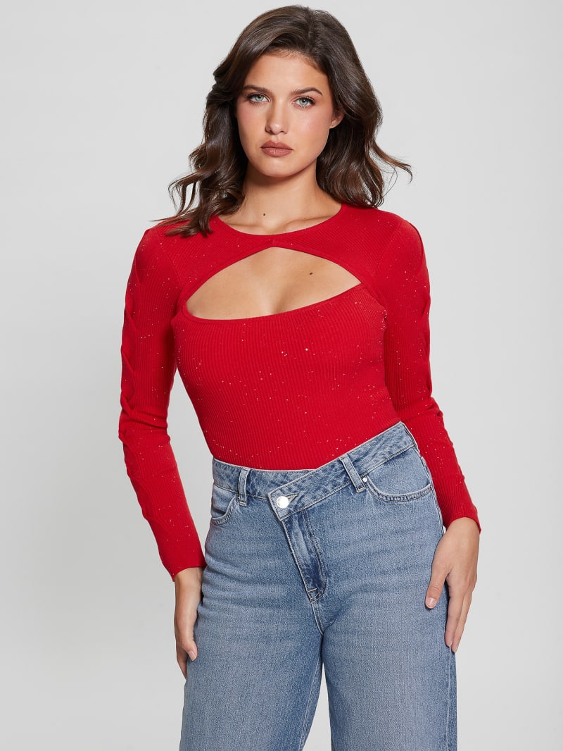 Guess Laurel Micro Sequin Sweater - Delicious Red Multi Guess Laurel Micro Sequin Sweater - Delicious Red Multi