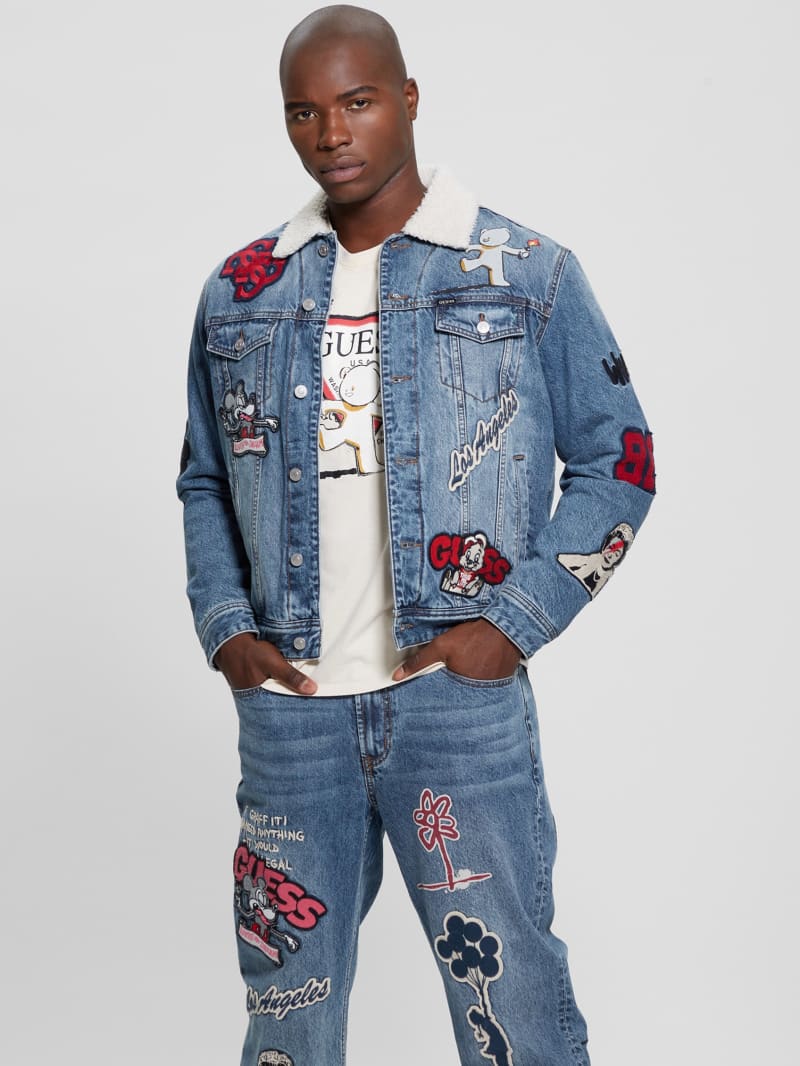 Guess Dean Denim Sherpa Jacket - Weathered Stone Guess Dean Denim Sherpa Jacket - Weathered Stone