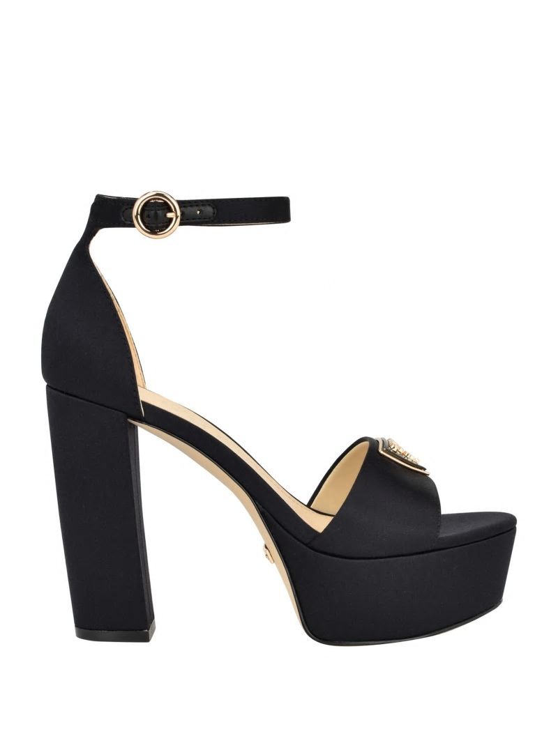 Guess Setone Satin Signature Platform Heels - Black 001 Guess Setone Satin Signature Platform Heels - Black 001