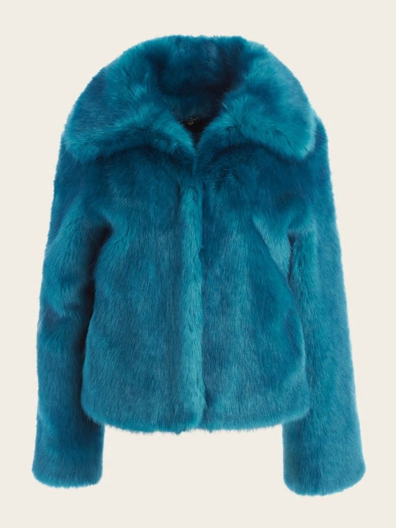 Guess Gwenda Faux-Fur Jacket - Bermuda Blue With Darker Guess Gwenda Faux-Fur Jacket - Bermuda Blue With Darker