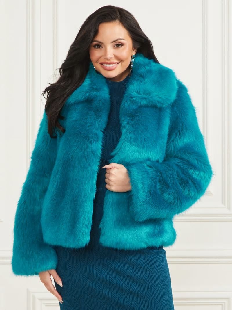 Guess Gwenda Faux-Fur Jacket - Bermuda Blue With Darker Guess Gwenda Faux-Fur Jacket - Bermuda Blue With Darker