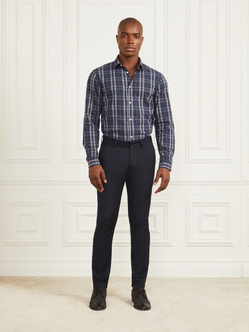 Guess Joe Notched Cuff Shirt - Blue And Grey Check Guess Joe Notched Cuff Shirt - Blue And Grey Check