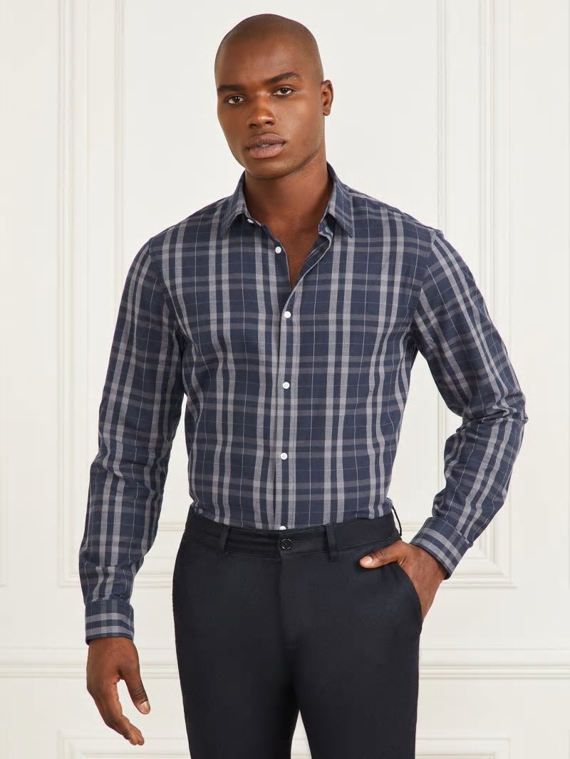 Guess Joe Notched Cuff Shirt - Blue And Grey Check Guess Joe Notched Cuff Shirt - Blue And Grey Check