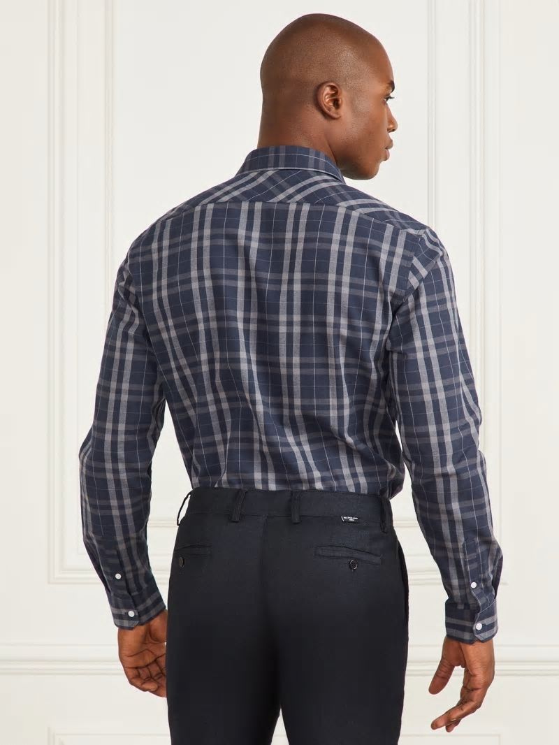 Guess Joe Notched Cuff Shirt - Blue And Grey Check Guess Joe Notched Cuff Shirt - Blue And Grey Check