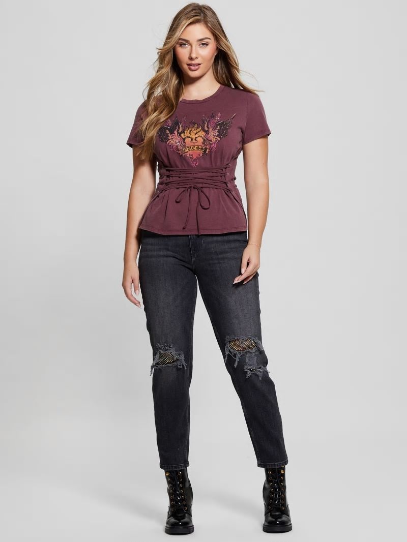 Guess Heart Aflame Graphic Lace-Up Tee - Mystic Wine Multi Guess Heart Aflame Graphic Lace-Up Tee - Mystic Wine Multi