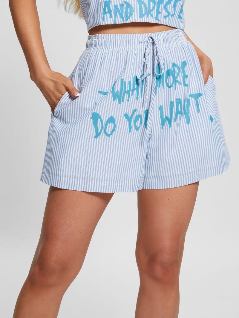 Guess Striped Gingham Slogan Shorts - All I Do Is Chambray Mult Guess Striped Gingham Slogan Shorts - All I Do Is Chambray Mult