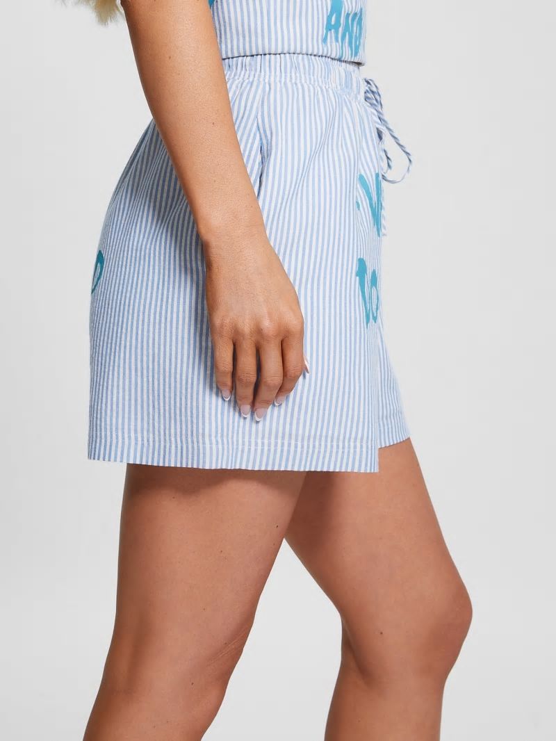 Guess Striped Gingham Slogan Shorts - All I Do Is Chambray Mult Guess Striped Gingham Slogan Shorts - All I Do Is Chambray Mult