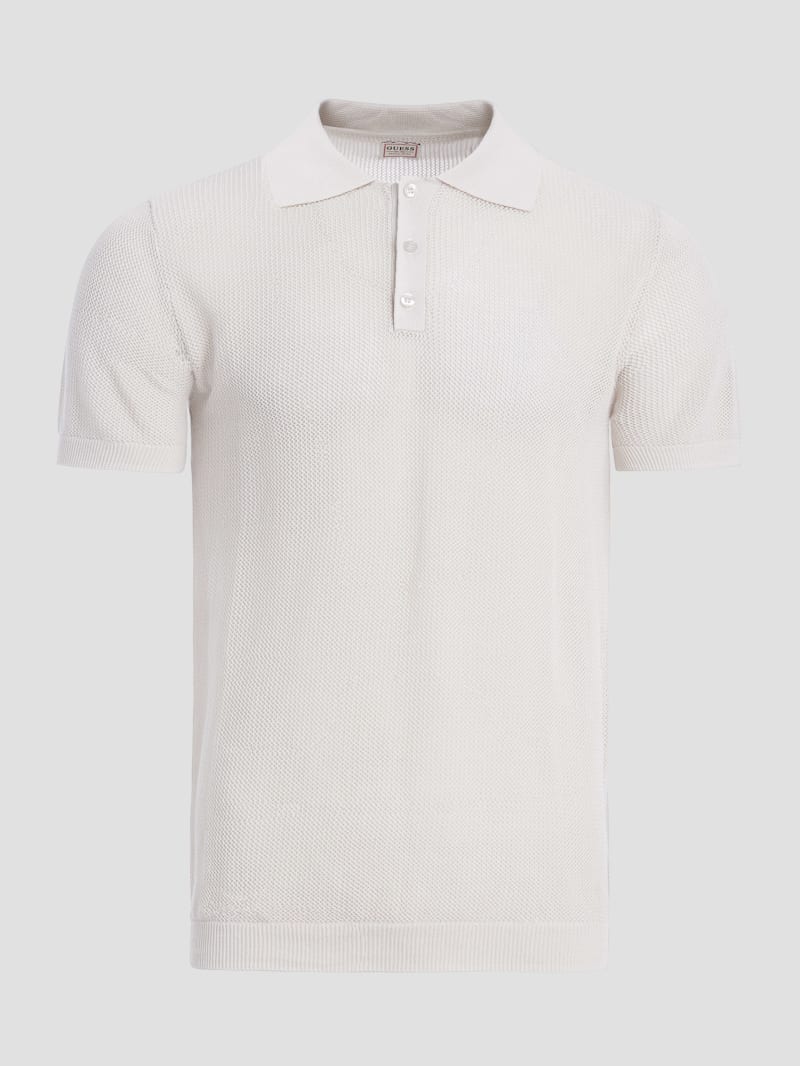 Guess Eco Lenny Open-Stitch Polo - Muted Stone Guess Eco Lenny Open-Stitch Polo - Muted Stone