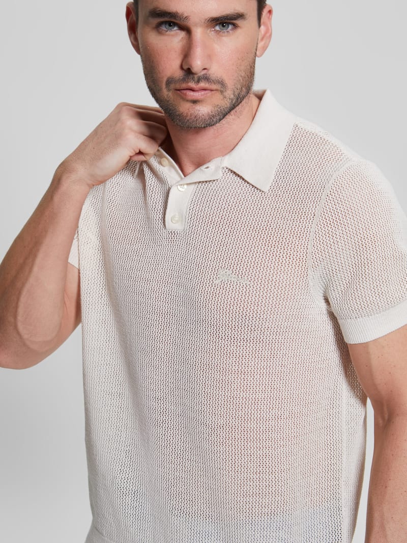 Guess Eco Lenny Open-Stitch Polo - Muted Stone Guess Eco Lenny Open-Stitch Polo - Muted Stone