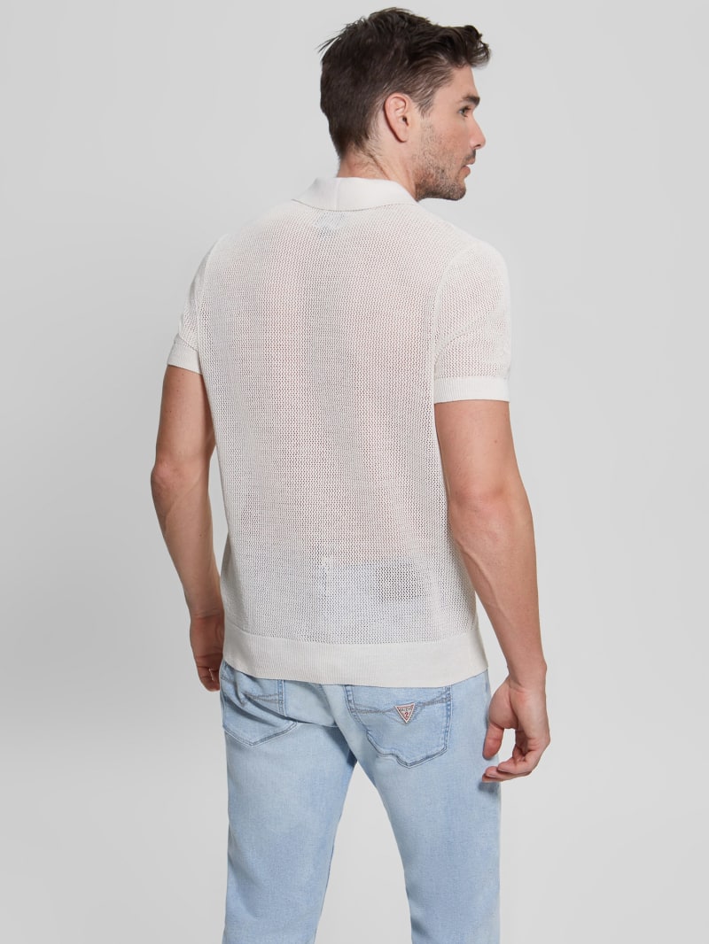 Guess Eco Lenny Open-Stitch Polo - Muted Stone Guess Eco Lenny Open-Stitch Polo - Muted Stone