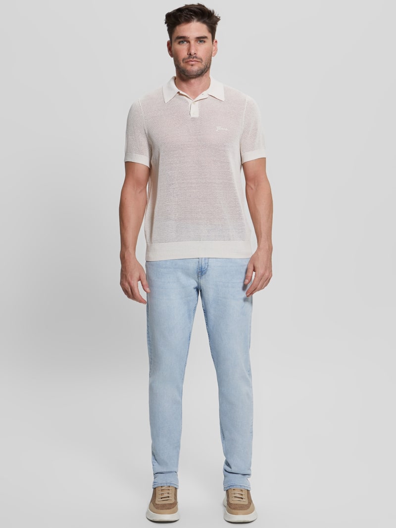 Guess Eco Lenny Open-Stitch Polo - Muted Stone Guess Eco Lenny Open-Stitch Polo - Muted Stone