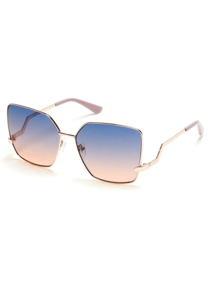 Guess Oversized Square Zigzag Sunglasses - Shiny Rose Gold/Gradient Guess Oversized Square Zigzag Sunglasses - Shiny Rose Gold/Gradient