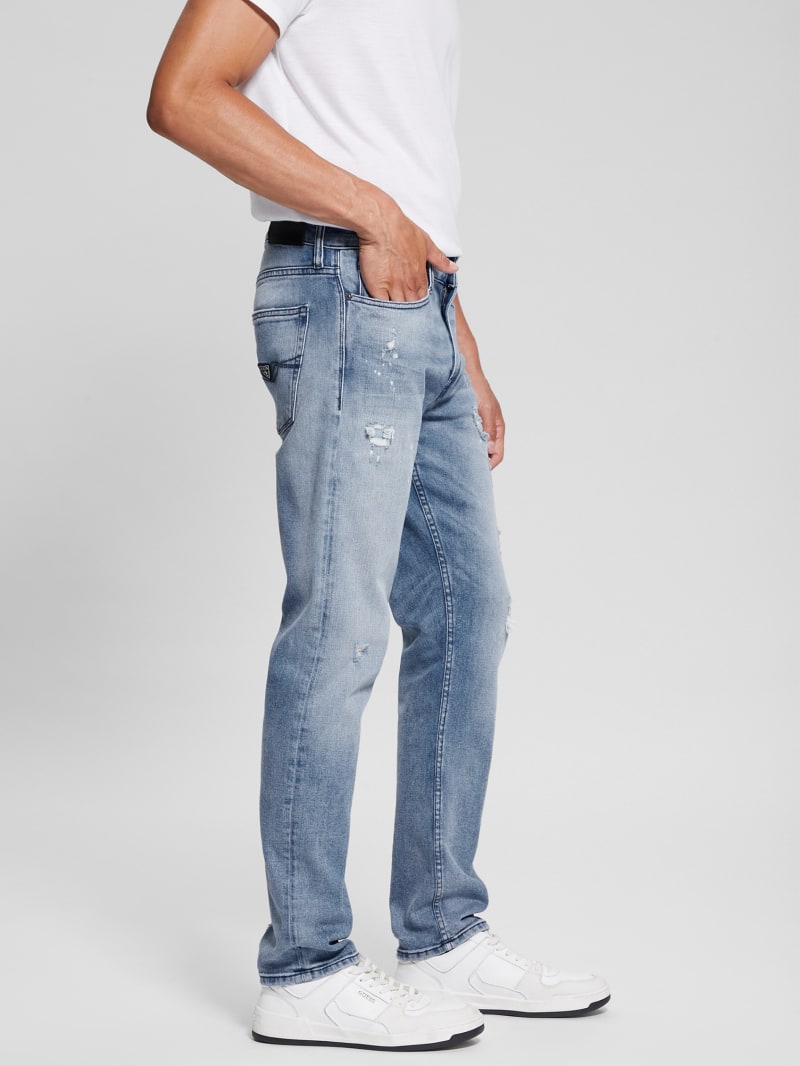 Guess Eco Rip-and-Repair Tapered Jeans - Jet Stream Guess Eco Rip-and-Repair Tapered Jeans - Jet Stream
