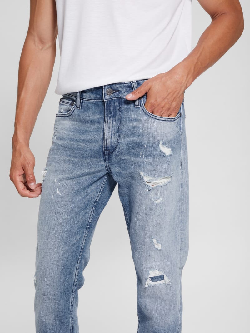 Guess Eco Rip-and-Repair Tapered Jeans - Jet Stream Guess Eco Rip-and-Repair Tapered Jeans - Jet Stream