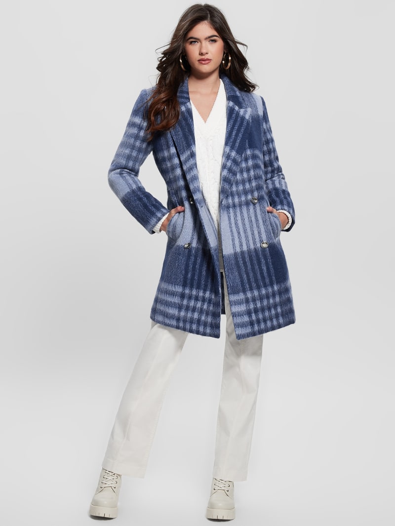Guess Ramona Plaid Coat - Blue Check Guess Ramona Plaid Coat - Blue Check