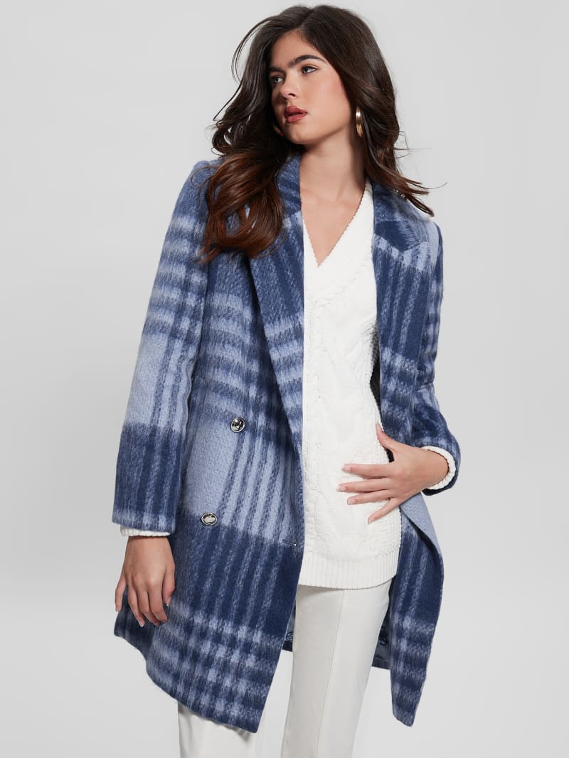 Guess Ramona Plaid Coat - Blue Check Guess Ramona Plaid Coat - Blue Check