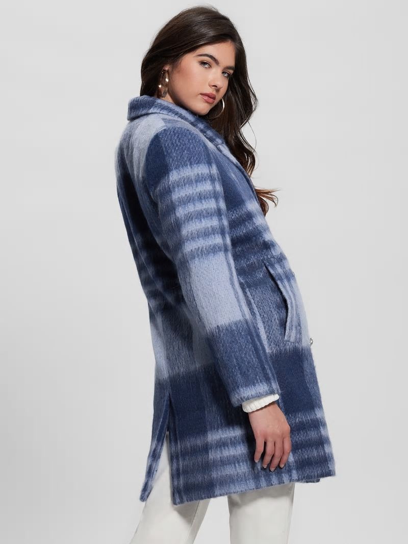 Guess Ramona Plaid Coat - Blue Check Guess Ramona Plaid Coat - Blue Check