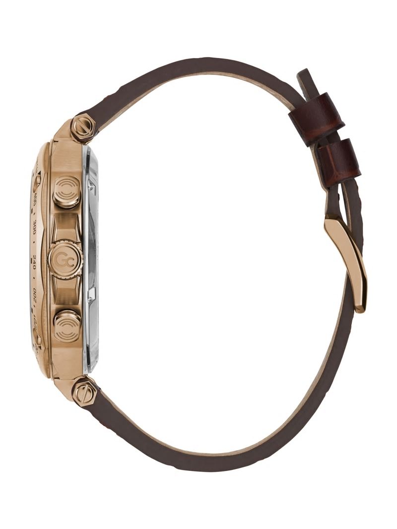 Guess Gc Gold-Tone and Brown Leather Chronograph Watch - Rose Gold Guess Gc Gold-Tone and Brown Leather Chronograph Watch - Rose Gold