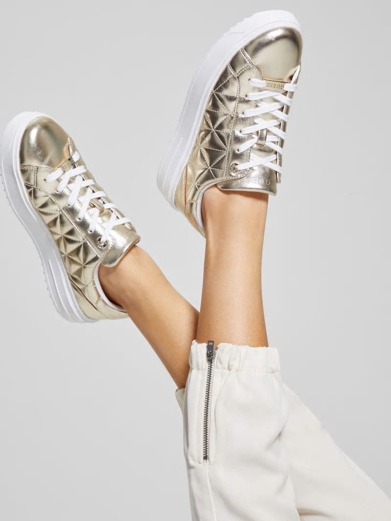 Guess Desena Quilted Metallic Low-Top Sneakers - Gold Guess Desena Quilted Metallic Low-Top Sneakers - Gold