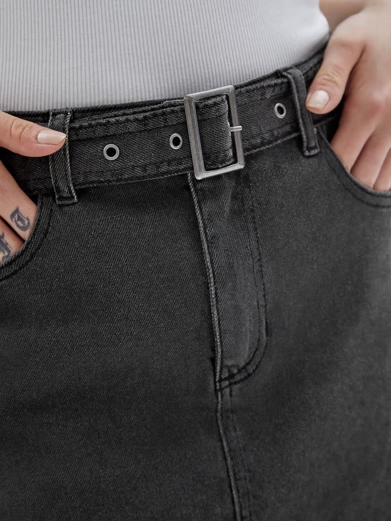 Guess GUESS Originals Belted Denim Skirt - Go Washed Grey Guess GUESS Originals Belted Denim Skirt - Go Washed Grey