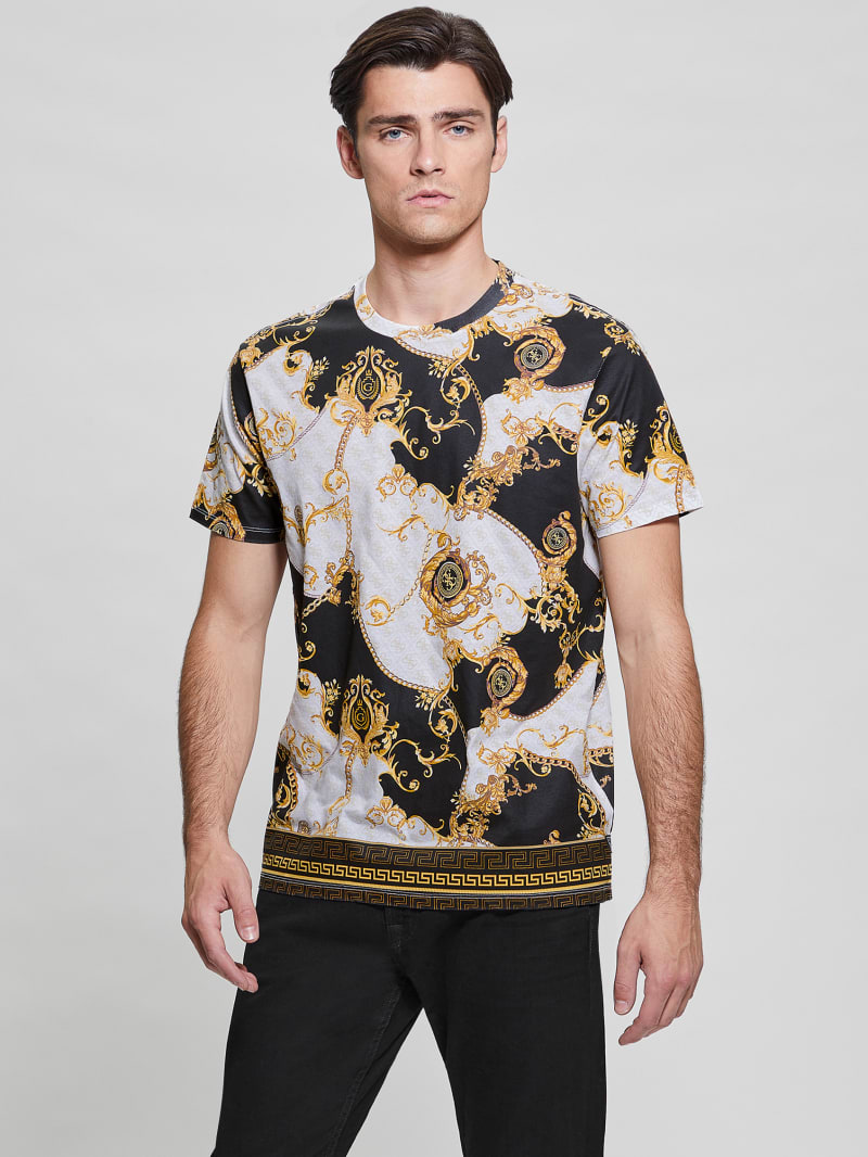 Guess Eco Quattro G Gold Chain Tee - Pure White Multi Guess Eco Quattro G Gold Chain Tee - Pure White Multi