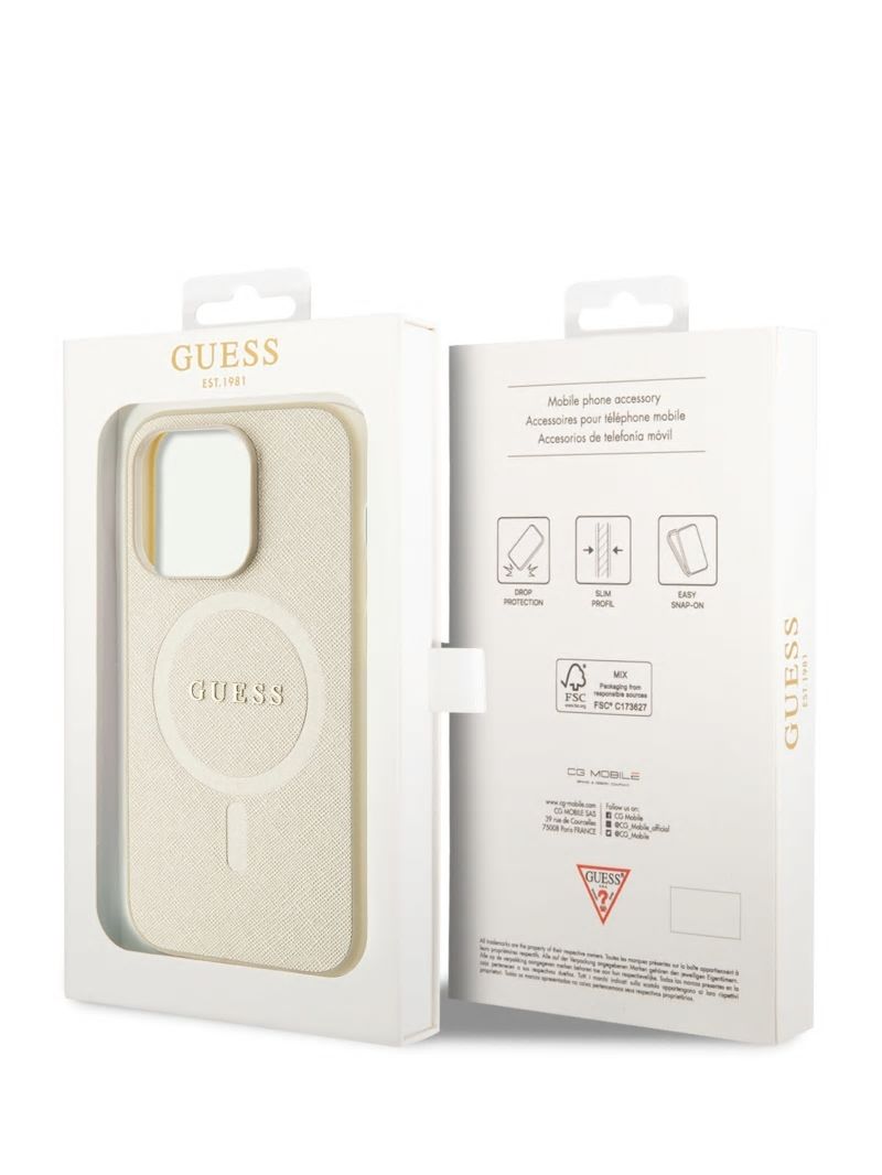 Guess Saffiano MagSafe iPhone 14 Pro Case - Beige Overflow Guess Saffiano MagSafe iPhone 14 Pro Case - Beige Overflow