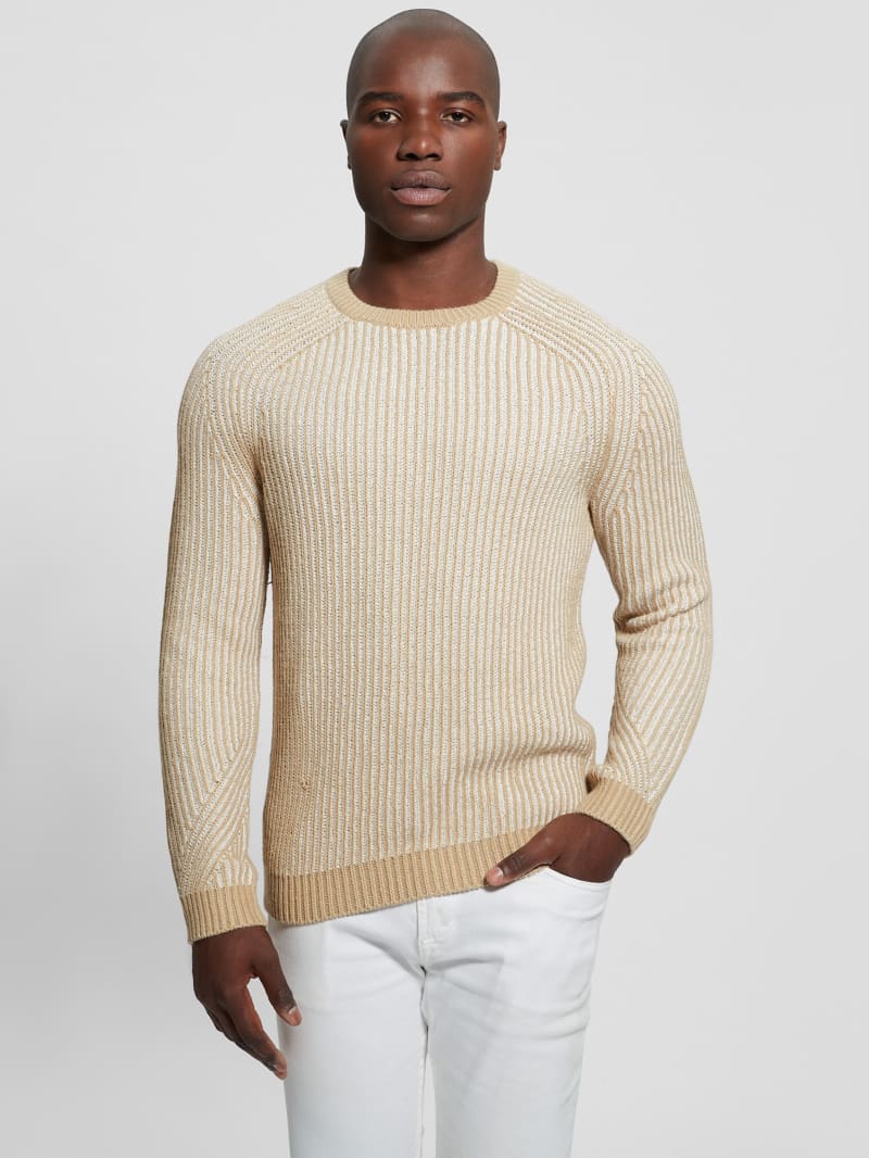 Guess Eco Allan Wool-Blend Sweater - Neutral Sand Multi Guess Eco Allan Wool-Blend Sweater - Neutral Sand Multi