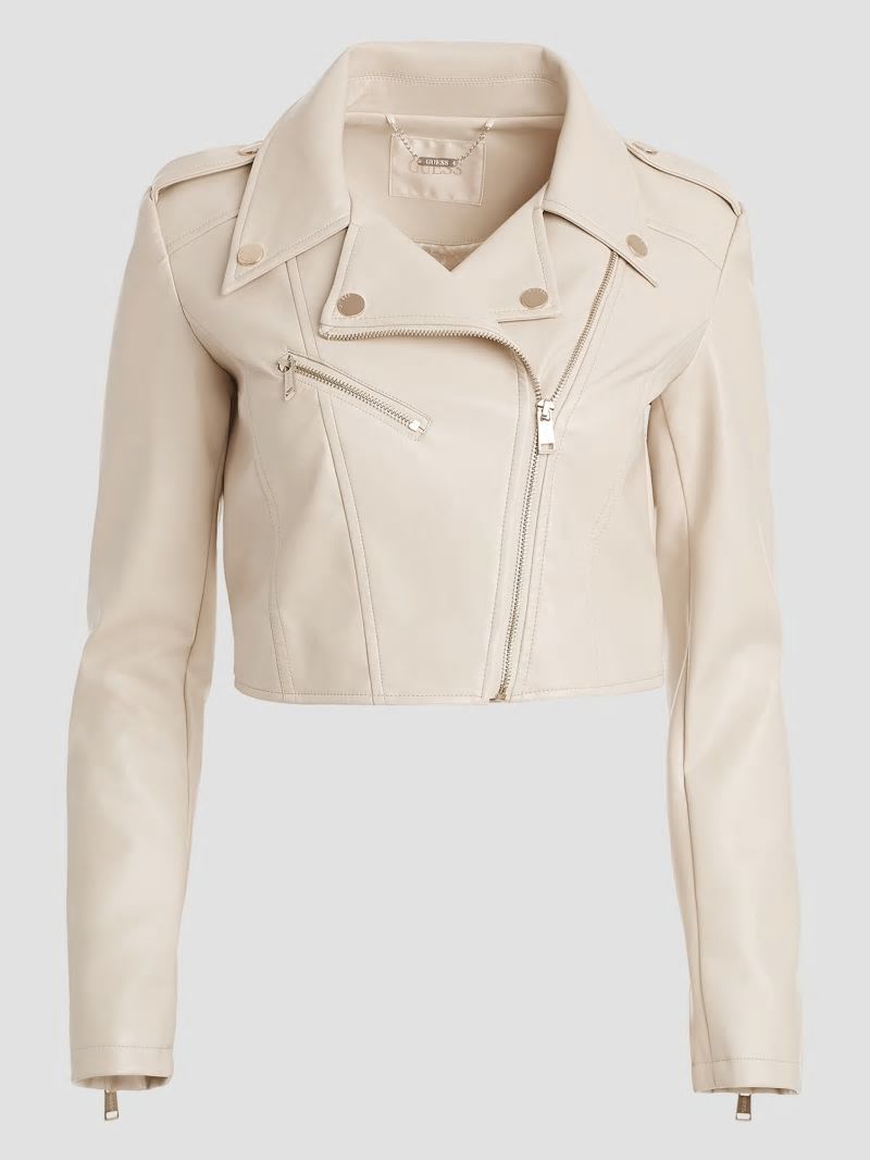 Guess Rochelle Faux-Leather Moto Jacket - Pearl Oyster Guess Rochelle Faux-Leather Moto Jacket - Pearl Oyster