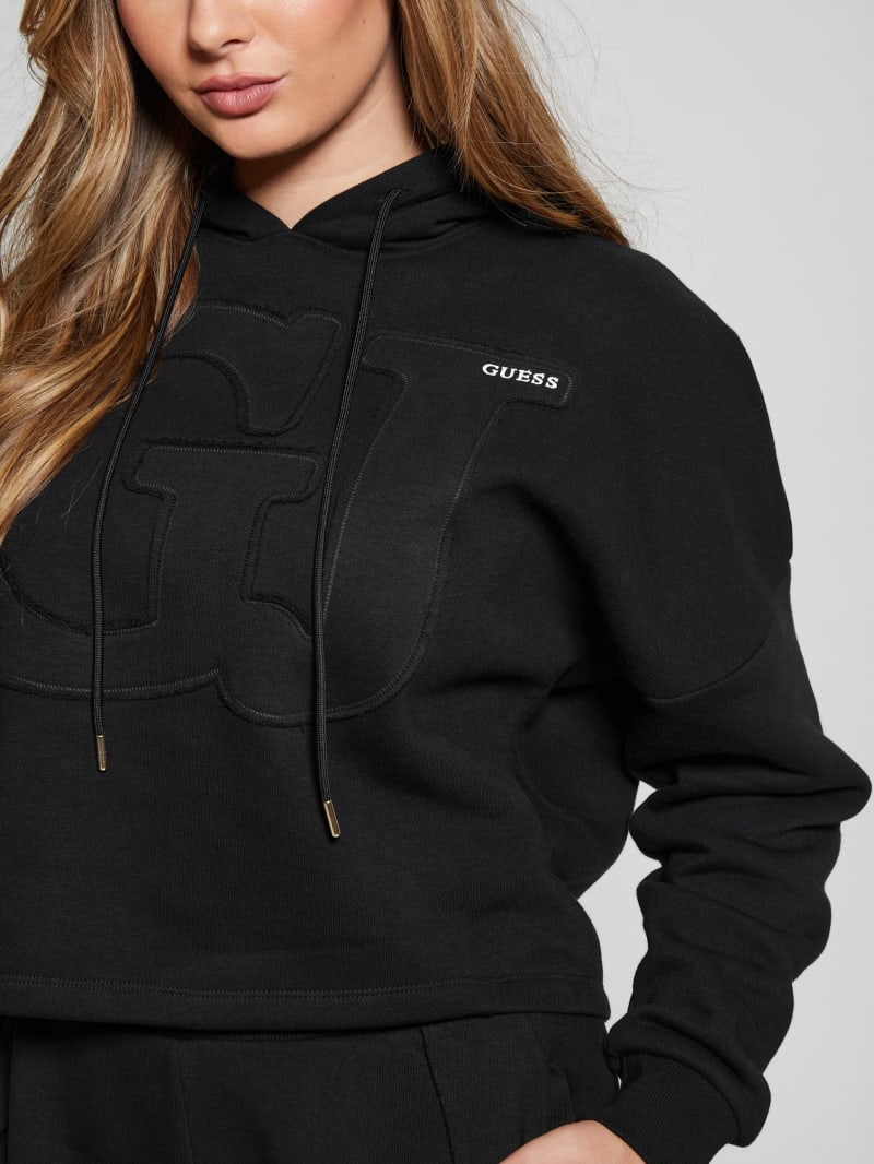 Guess Eco GJ Cropped Fleece Hoodie - Black Guess Eco GJ Cropped Fleece Hoodie - Black