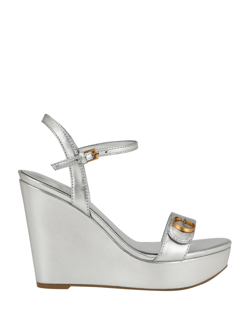 Guess Himifa Shimmer Metallic G Wedge Sandals - Silver 040 Guess Himifa Shimmer Metallic G Wedge Sandals - Silver 040
