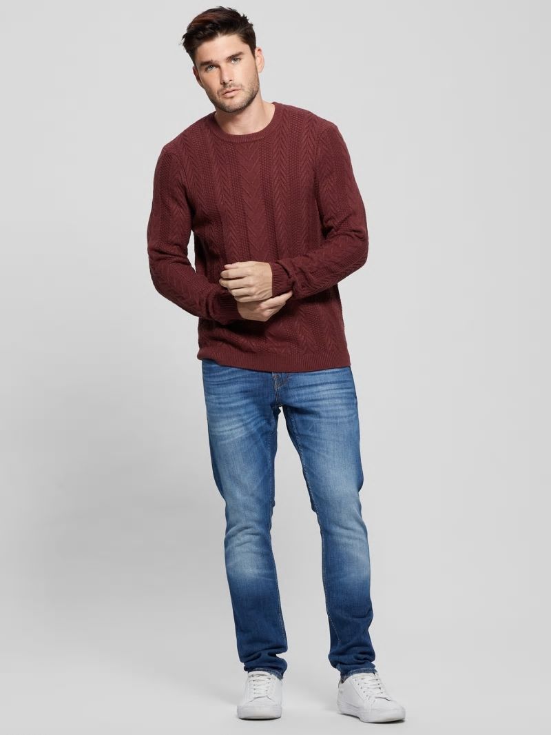 Guess Eco Ethan Cable Knit Sweater - Burgundy Shade Guess Eco Ethan Cable Knit Sweater - Burgundy Shade