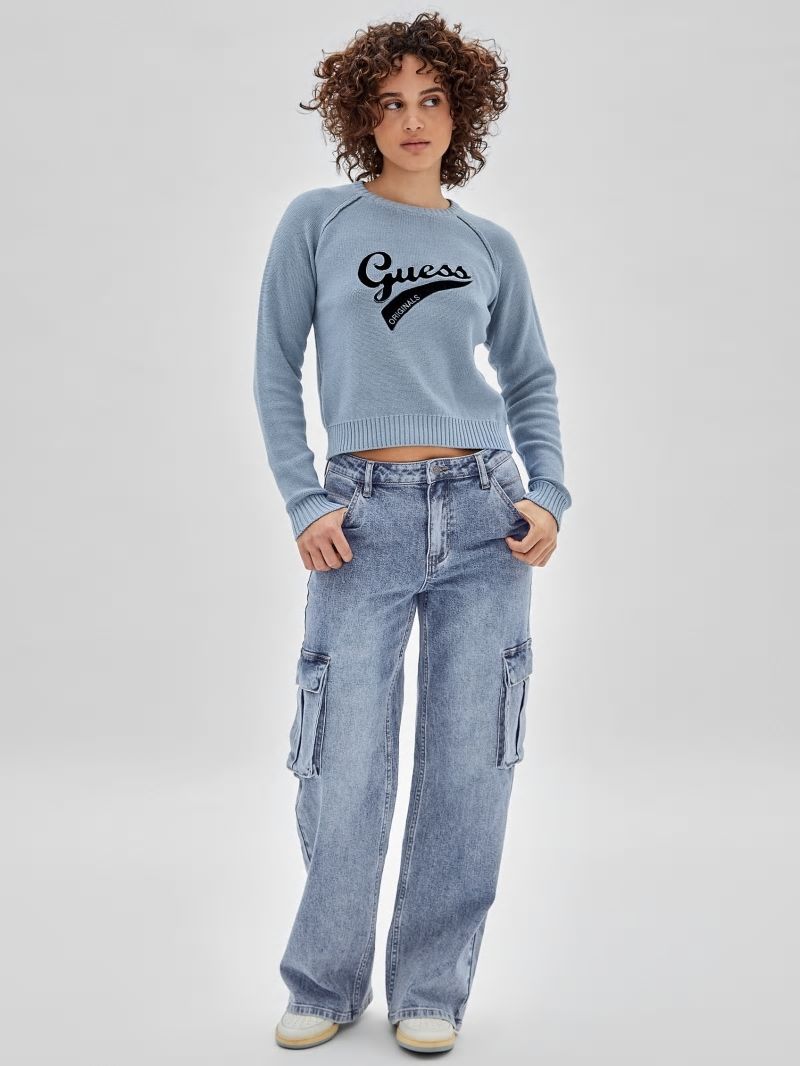 Guess GUESS Originals Eco Logo Sweater - Blue Cotton Guess GUESS Originals Eco Logo Sweater - Blue Cotton