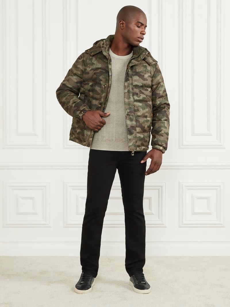 Guess Hooded Puffer Jacket - Camou Herringbone Melange Guess Hooded Puffer Jacket - Camou Herringbone Melange