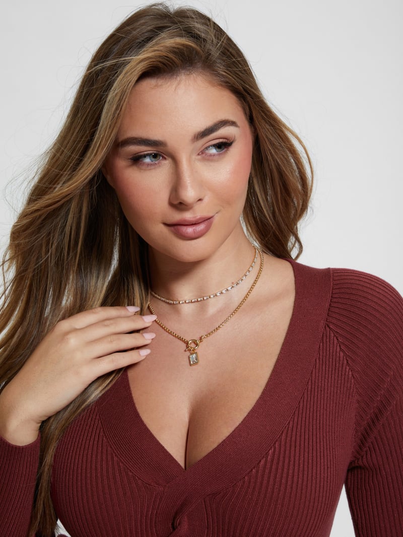 Guess Gold-Tone Emerald Pendant Layered Necklace - Gold Guess Gold-Tone Emerald Pendant Layered Necklace - Gold