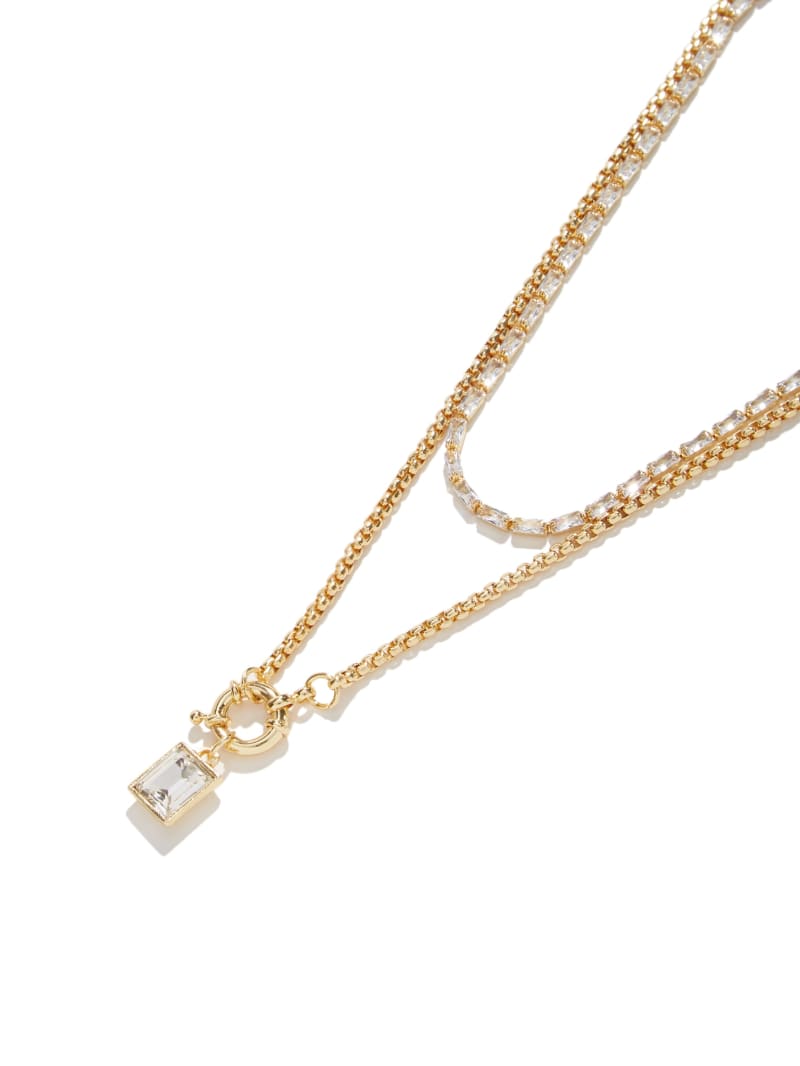 Guess Gold-Tone Emerald Pendant Layered Necklace - Gold Guess Gold-Tone Emerald Pendant Layered Necklace - Gold
