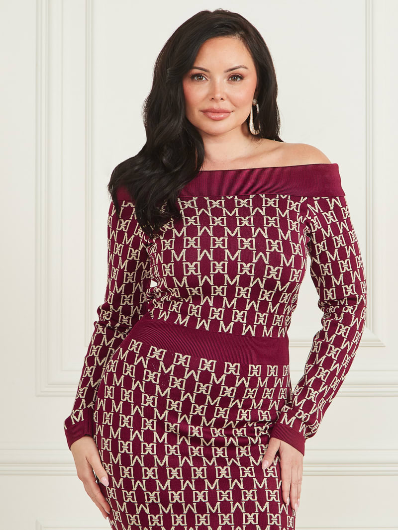 Guess Angelina Off-the-Shoulder Dress - M Allover Jacquard Vinega Guess Angelina Off-the-Shoulder Dress - M Allover Jacquard Vinega