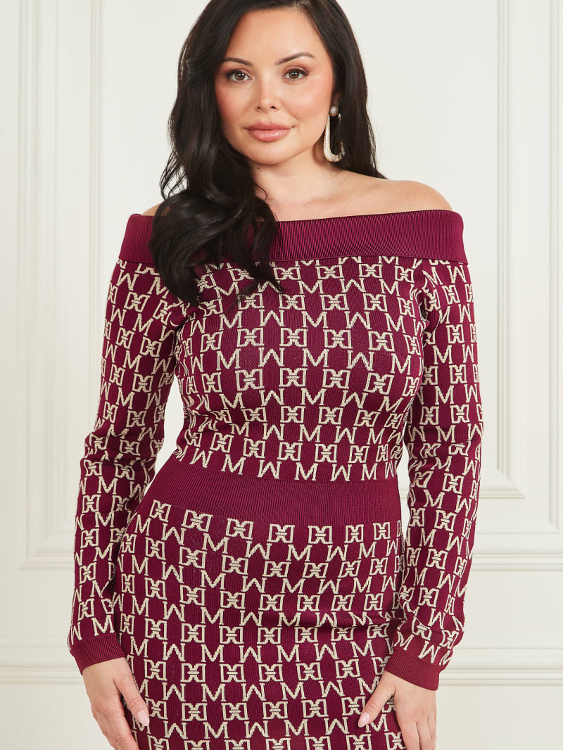 Guess Angelina Off-the-Shoulder Dress - M Allover Jacquard Vinega Guess Angelina Off-the-Shoulder Dress - M Allover Jacquard Vinega