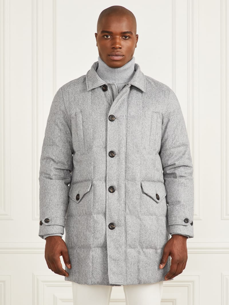 Guess Long Twill Jacket - Grey Herringbone Melange Guess Long Twill Jacket - Grey Herringbone Melange