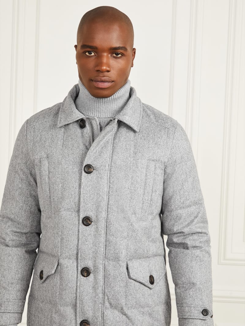 Guess Long Twill Jacket - Grey Herringbone Melange Guess Long Twill Jacket - Grey Herringbone Melange
