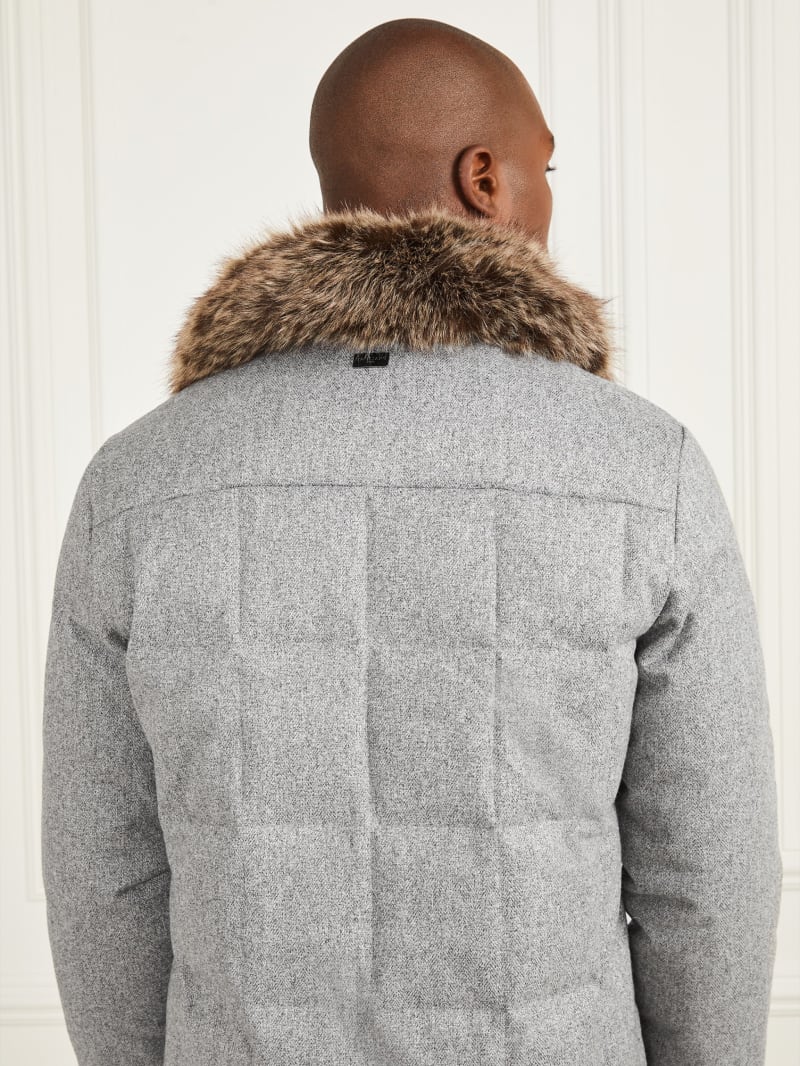Guess Long Twill Jacket - Grey Herringbone Melange Guess Long Twill Jacket - Grey Herringbone Melange