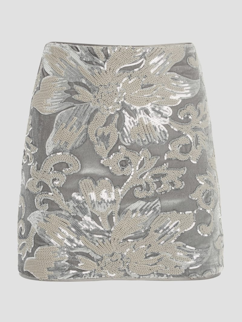 Guess Ernesta Embellished Velvet Skirt - Flower Sequins Embro Silv Guess Ernesta Embellished Velvet Skirt - Flower Sequins Embro Silv