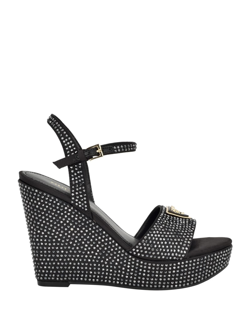 Guess Hippa Rhinestone Wedge Sandals - Black 001 Guess Hippa Rhinestone Wedge Sandals - Black 001