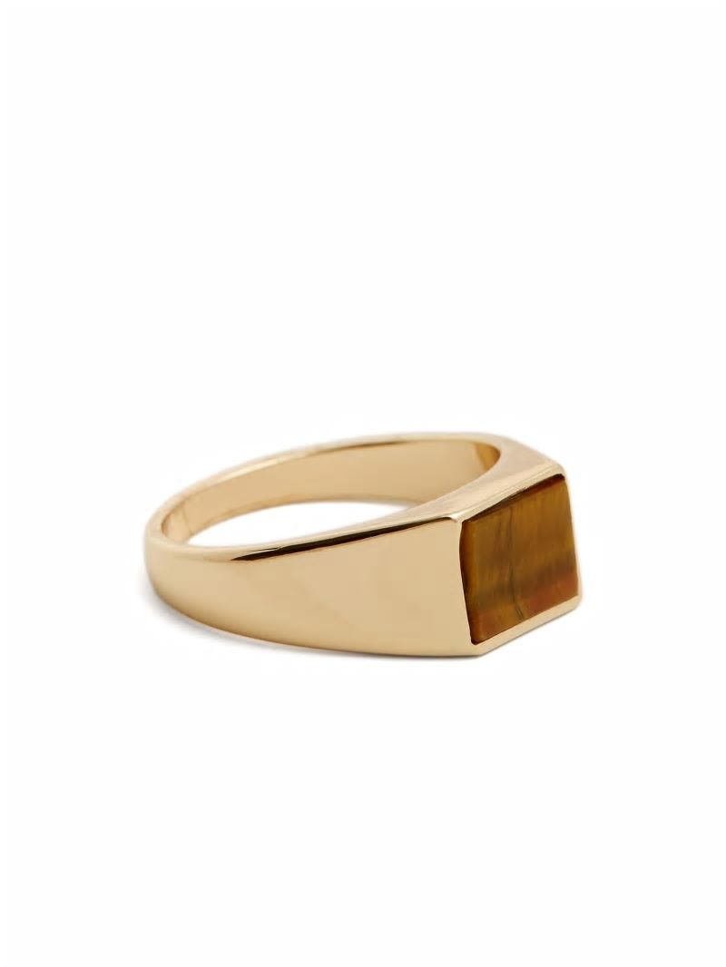 Guess Tigereye Signet Ring - Size 12 - Gold Guess Tigereye Signet Ring - Size 12 - Gold