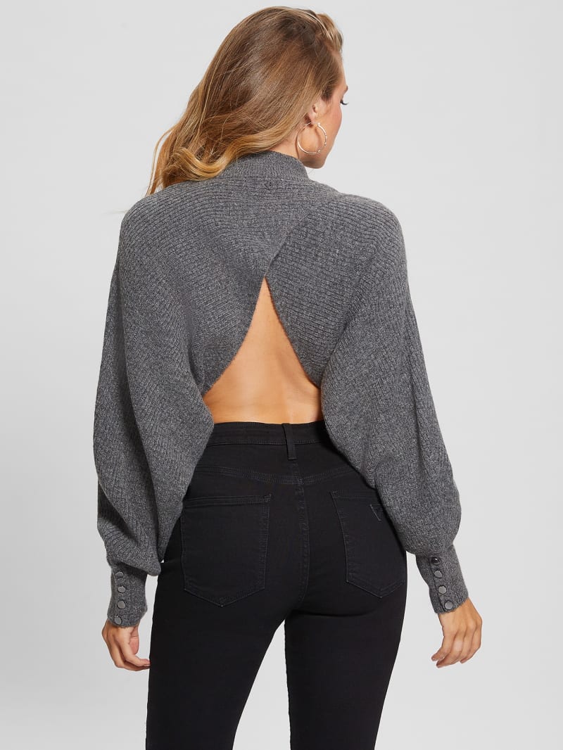 Guess Toki Open Back Shrug Sweater - Dark Coal Heather Guess Toki Open Back Shrug Sweater - Dark Coal Heather