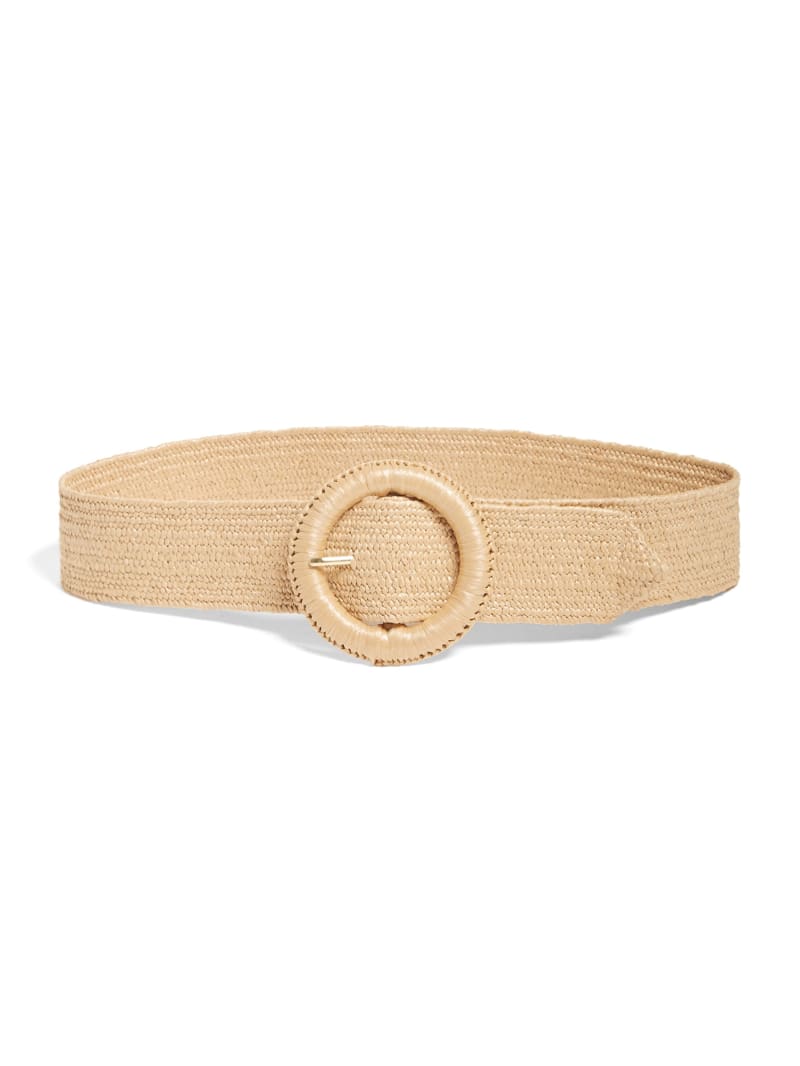 Guess Raffia Straw Waist Belt - White